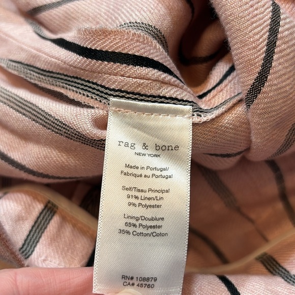 Rag & Bone Claudia Linen Striped Pink Belted Pants sz 0 - Picture 9 of 10